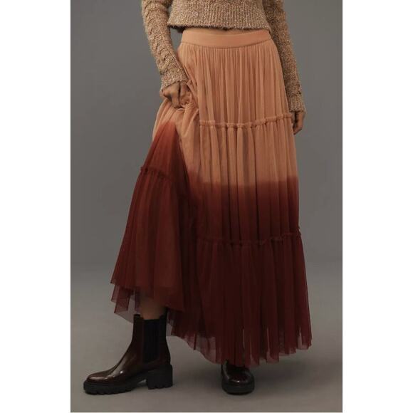 ANTHROPOLPOGIE Let Me Be Ombre Tulle Maxi Skirt | Red Motif | XL | NWOT - Picture 3 of 10